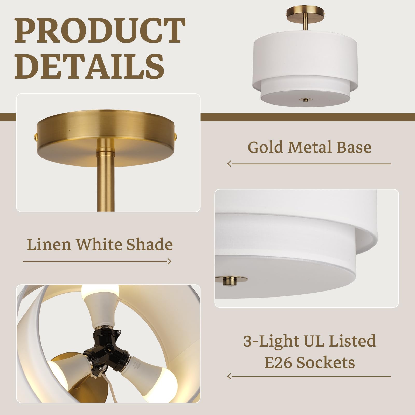 Vexagyle Gold Drum Ceiling Light in a bedroom creates warm, inviting ambience.