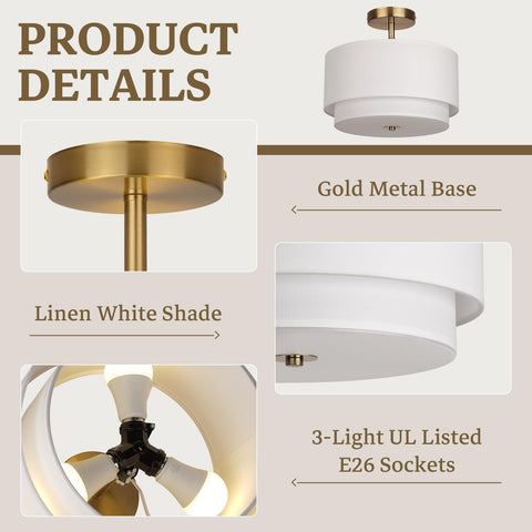 Vexagyle Gold Drum Ceiling Light in a bedroom creates warm, inviting ambience.