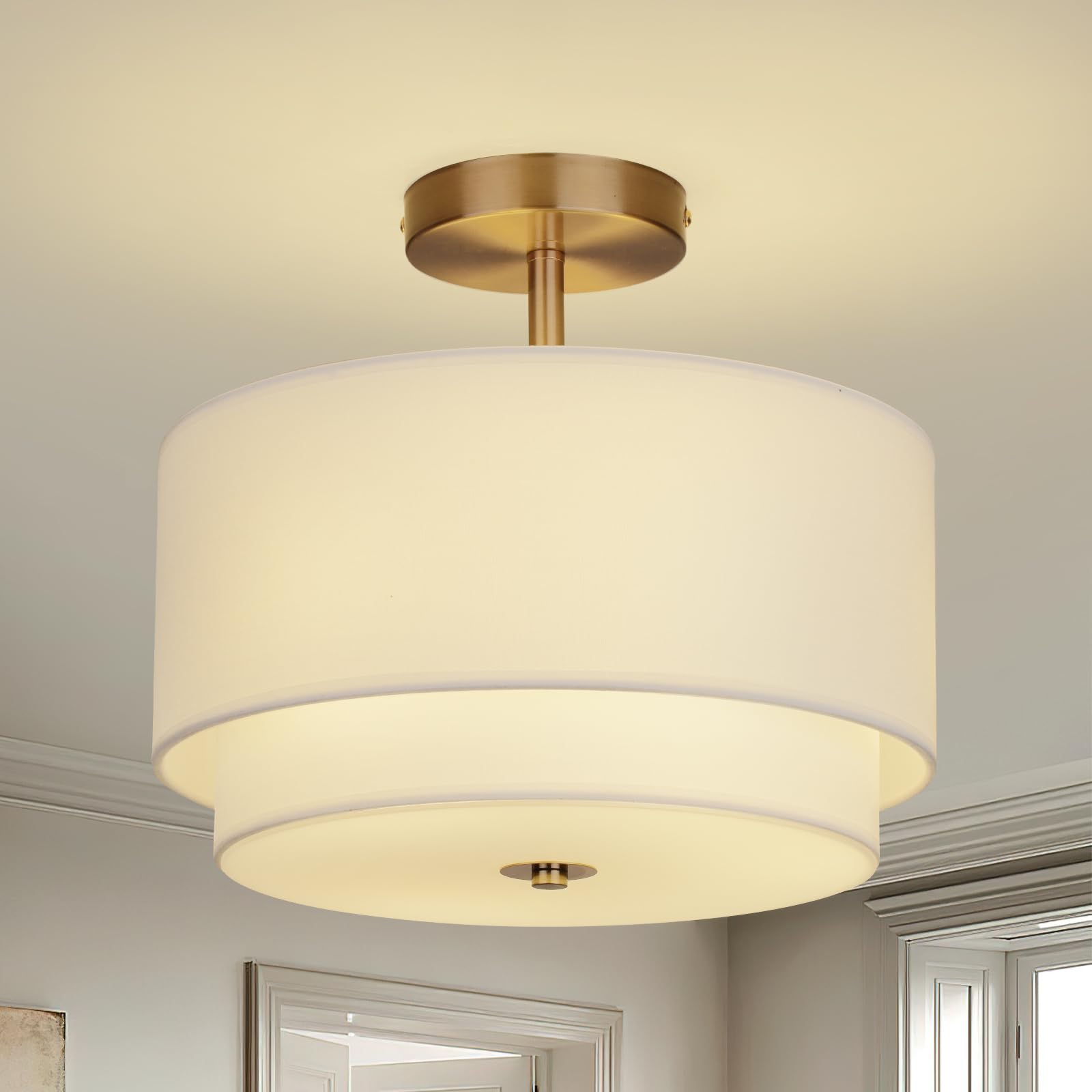 Vexagyle Gold Drum Ceiling Light close-up shows refined shade detail and premium finish.
