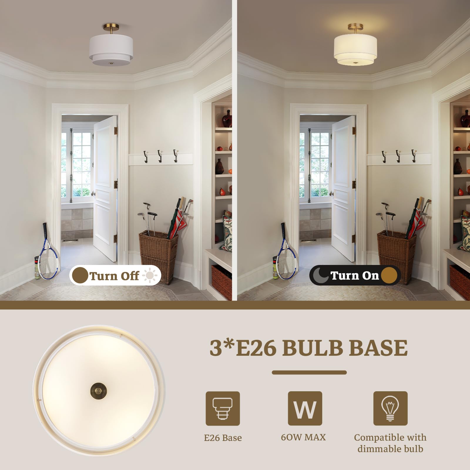 Vexagyle Gold Drum Ceiling Light in a living room enhances modern decor.