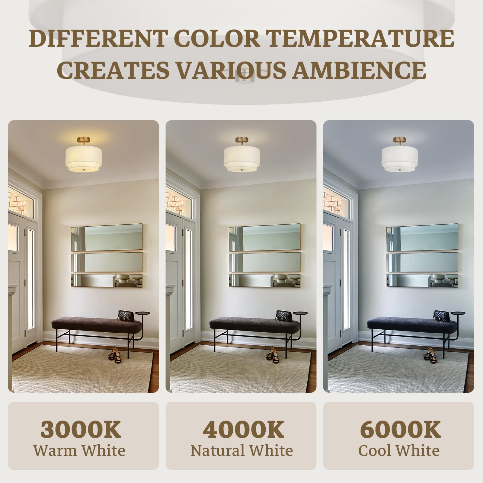 Vexagyle Gold Drum Ceiling Light in nursery provides soft soothing illumination.
