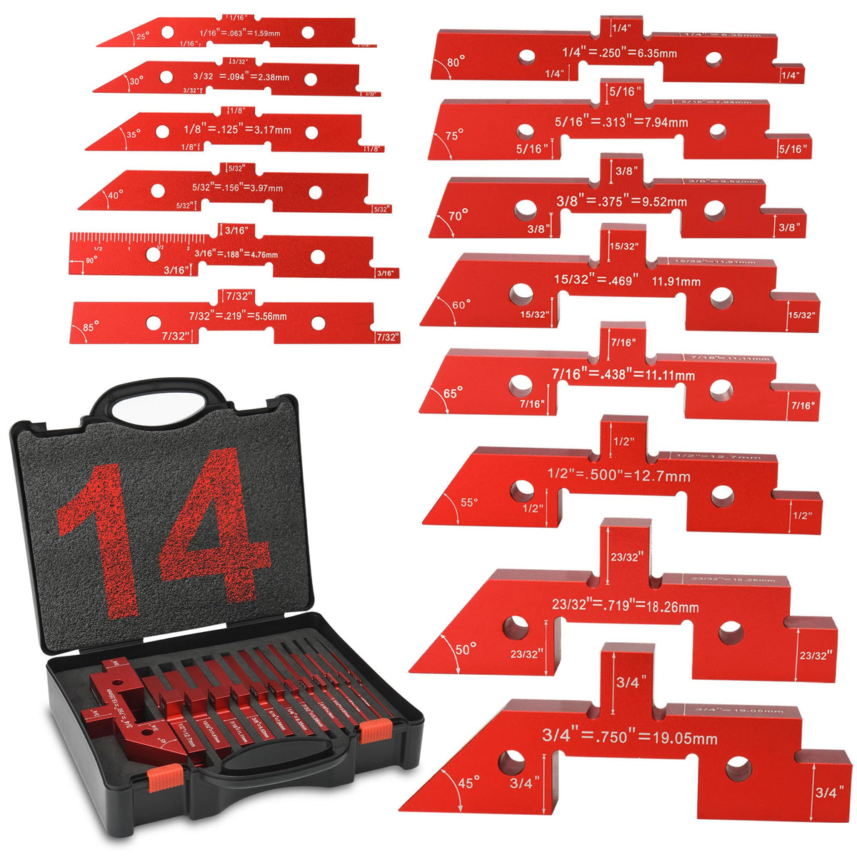 VEXTHYX setup blocks collection enables precise height, depth, and angle checks in woodworking.