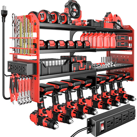 VeyFolzin.st large power tool organizer wall mount in red keeps drills and bits within reach.
