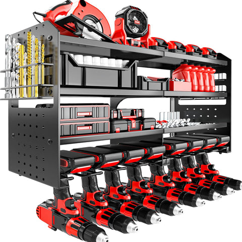 VeyFolzin.st power tool organizer front view with four-tier storage for quick access.