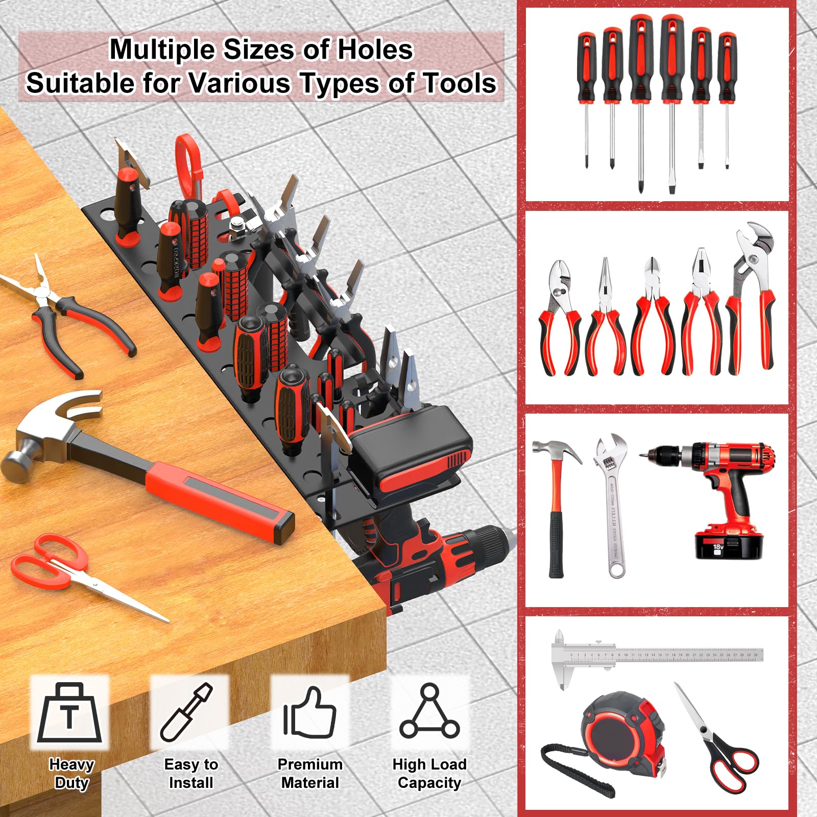 VeyFolzin.st wall-mounted tool rack keeps garage tidy