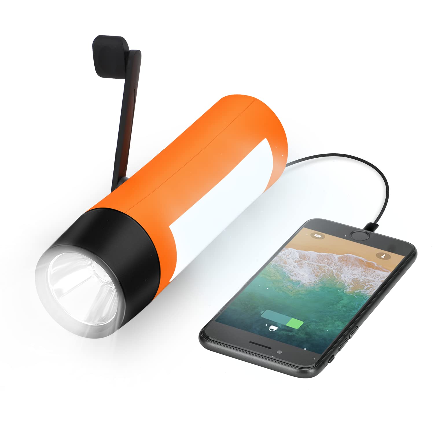 VFAN rechargeable hand-crank flashlight shown delivering emergency lighting on demand