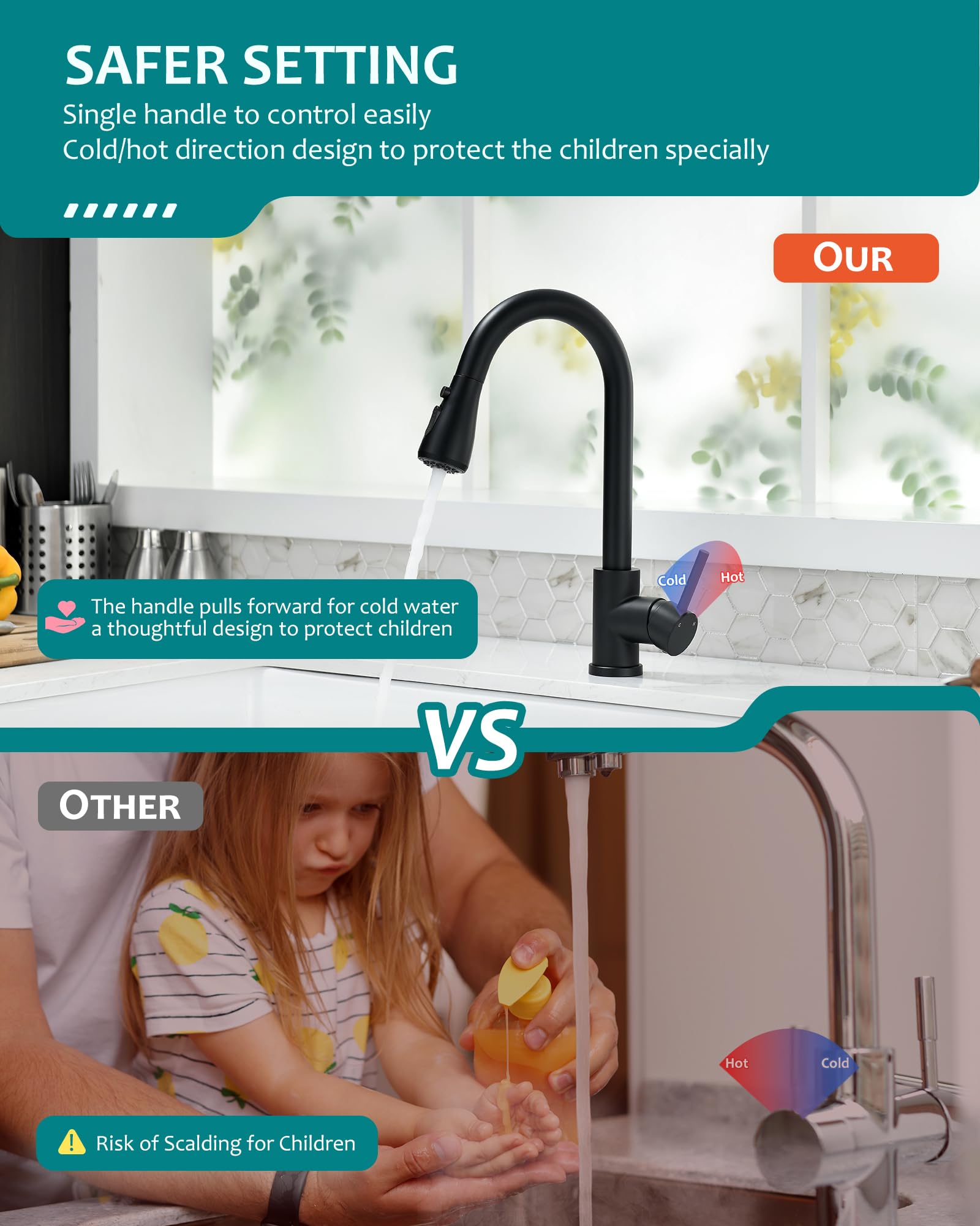 VFAUOSIT 360-degree swivel spout for full sink access