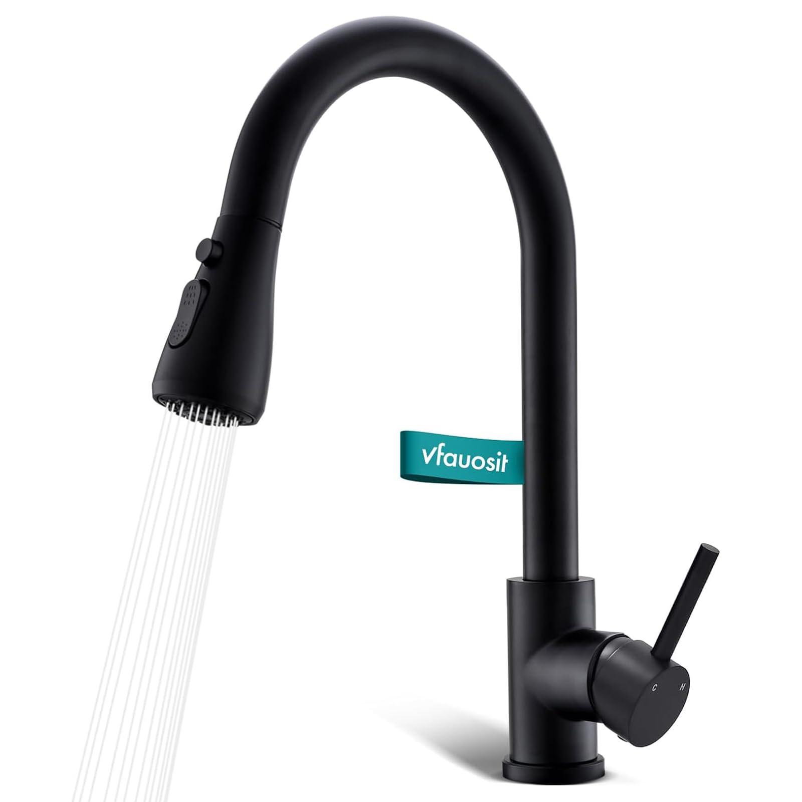 VFAUOSIT black kitchen faucet with pull-down sprayer for easy rinsing