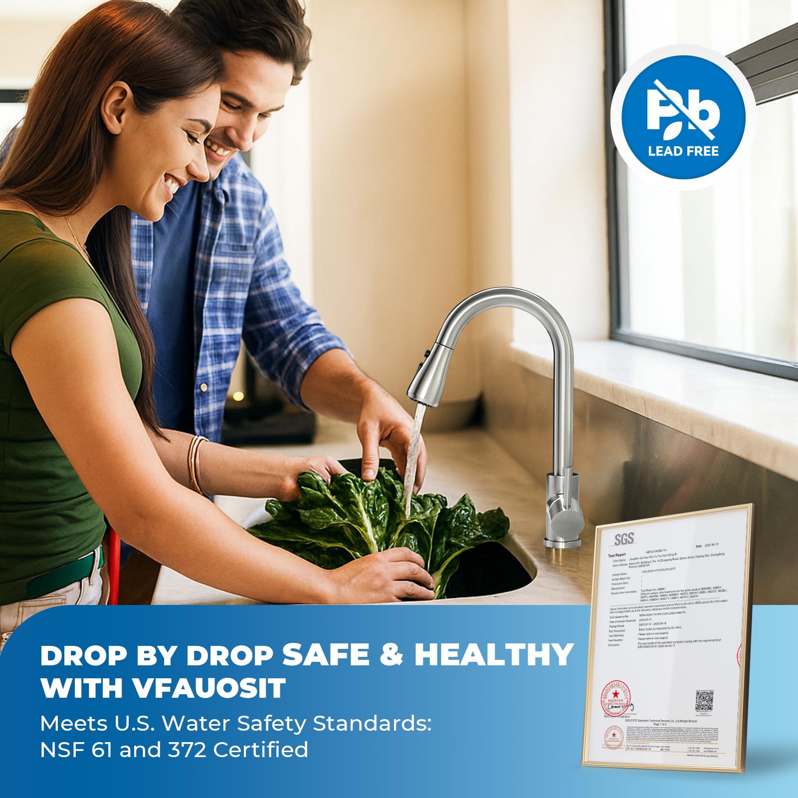 VFAUOSIT high-arc spout provides ample clearance for large pots.