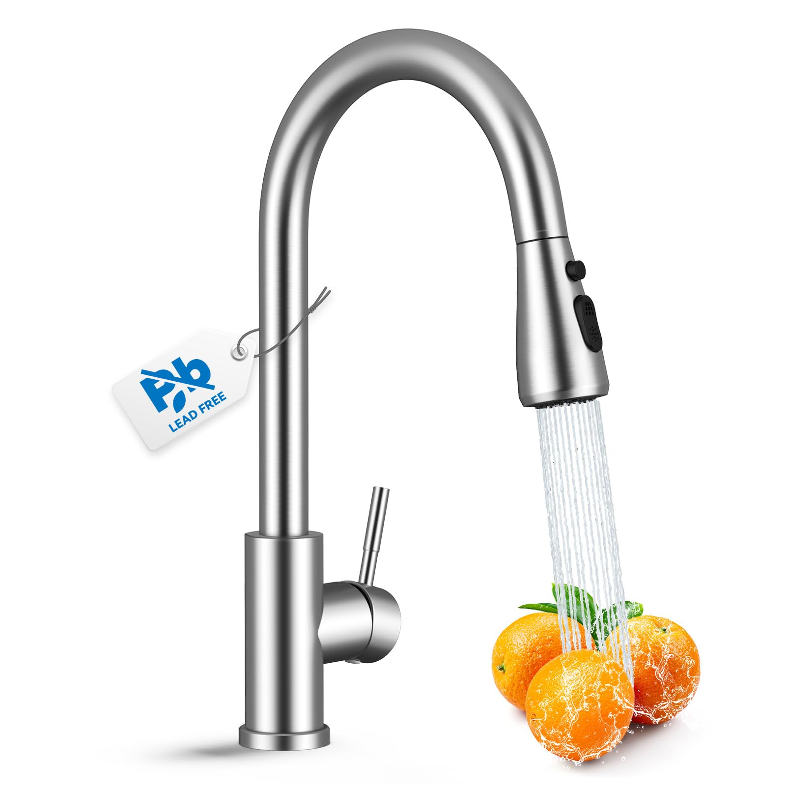 VFAUOSIT brushed nickel kitchen faucet with pull-down sprayer for versatile cleaning.