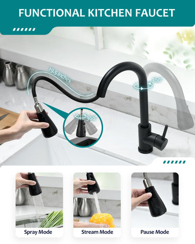 VFAUOSIT matte black finish kitchen faucet for a modern look
