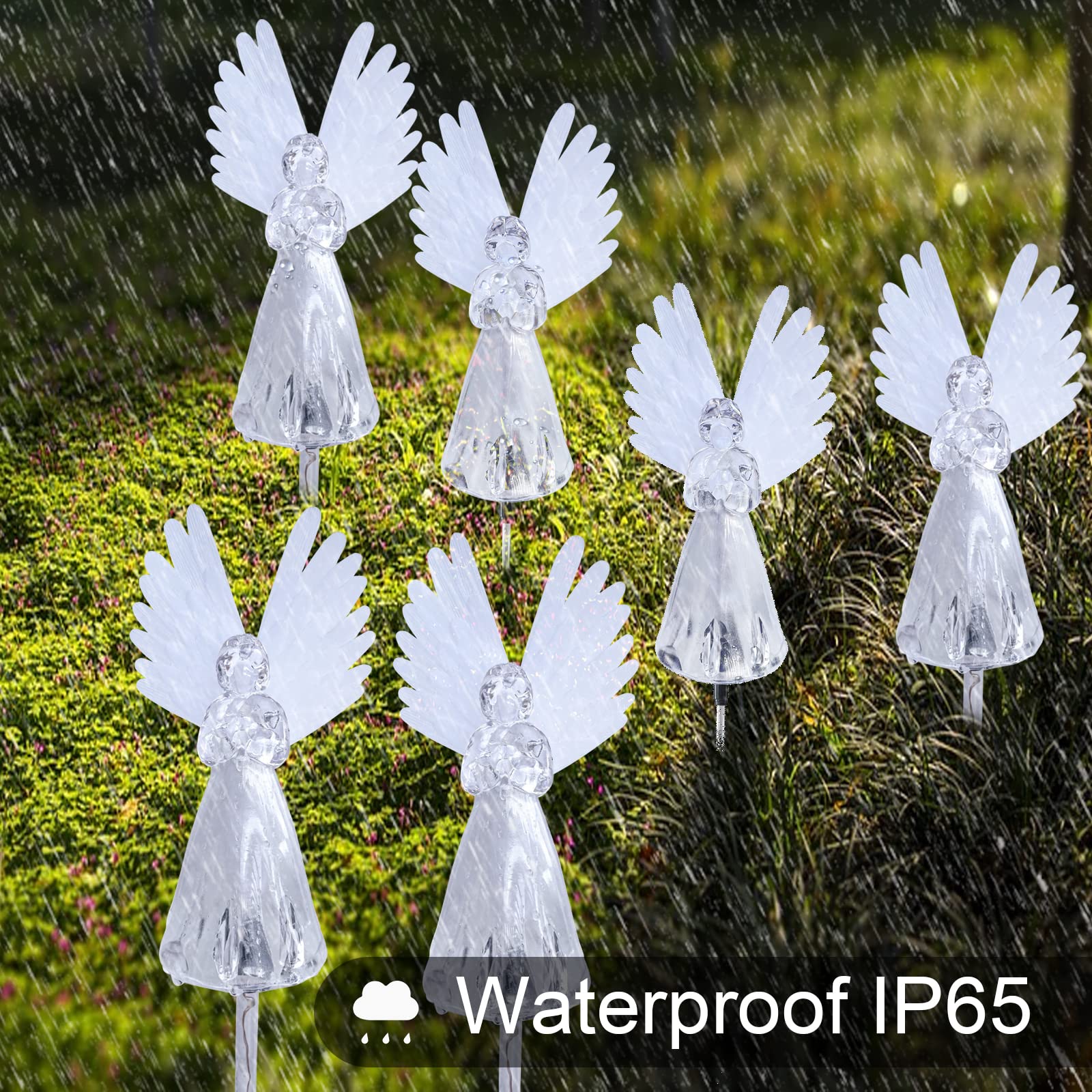 VGE Solar Angel Light IP65 rating ensures rain-ready outdoor use.