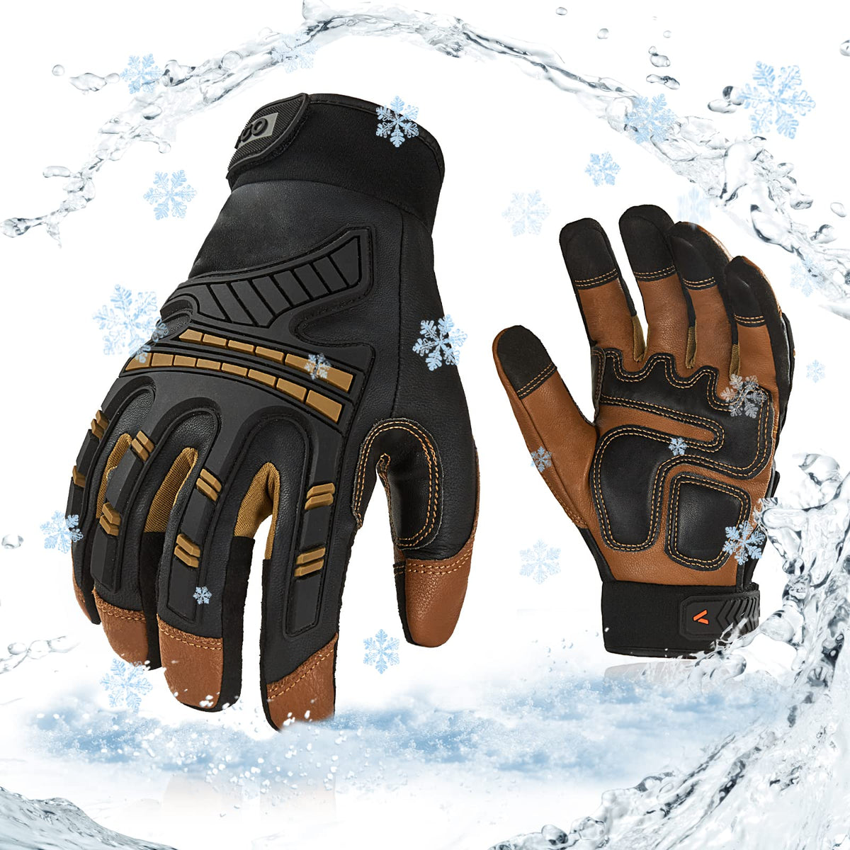 Vgo GA8954FW winter glove front view showing brown heavy-duty exterior for cold work