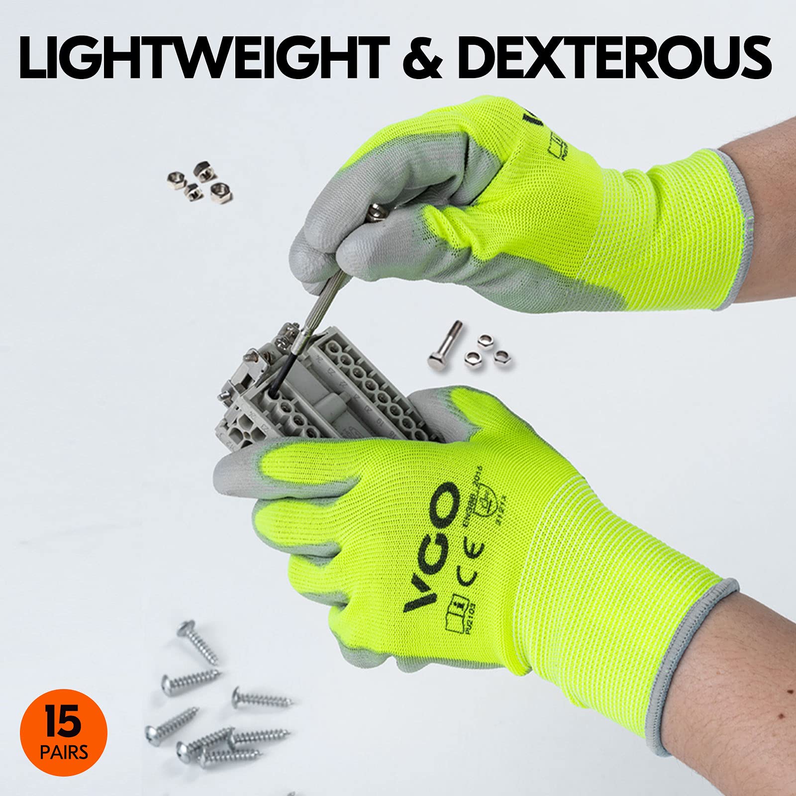 Close-up shows the flexible PU coating on Vgo gloves
