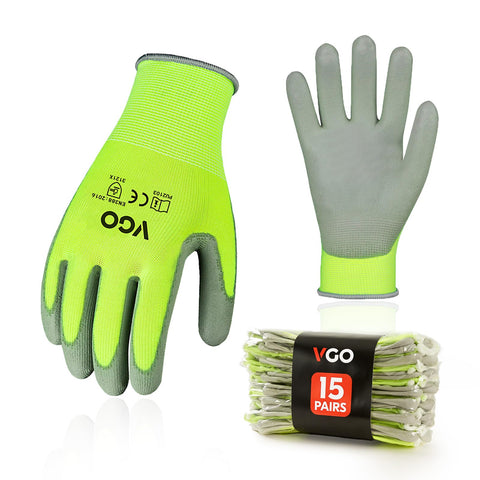 Vgo gloves front view in yellow with PU dipping for durable grip