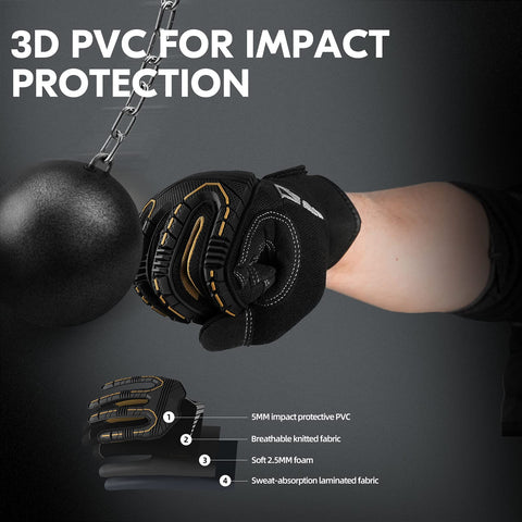 Vgo SL8849 heavy-duty gloves back view shows 3D PVC protection patches.