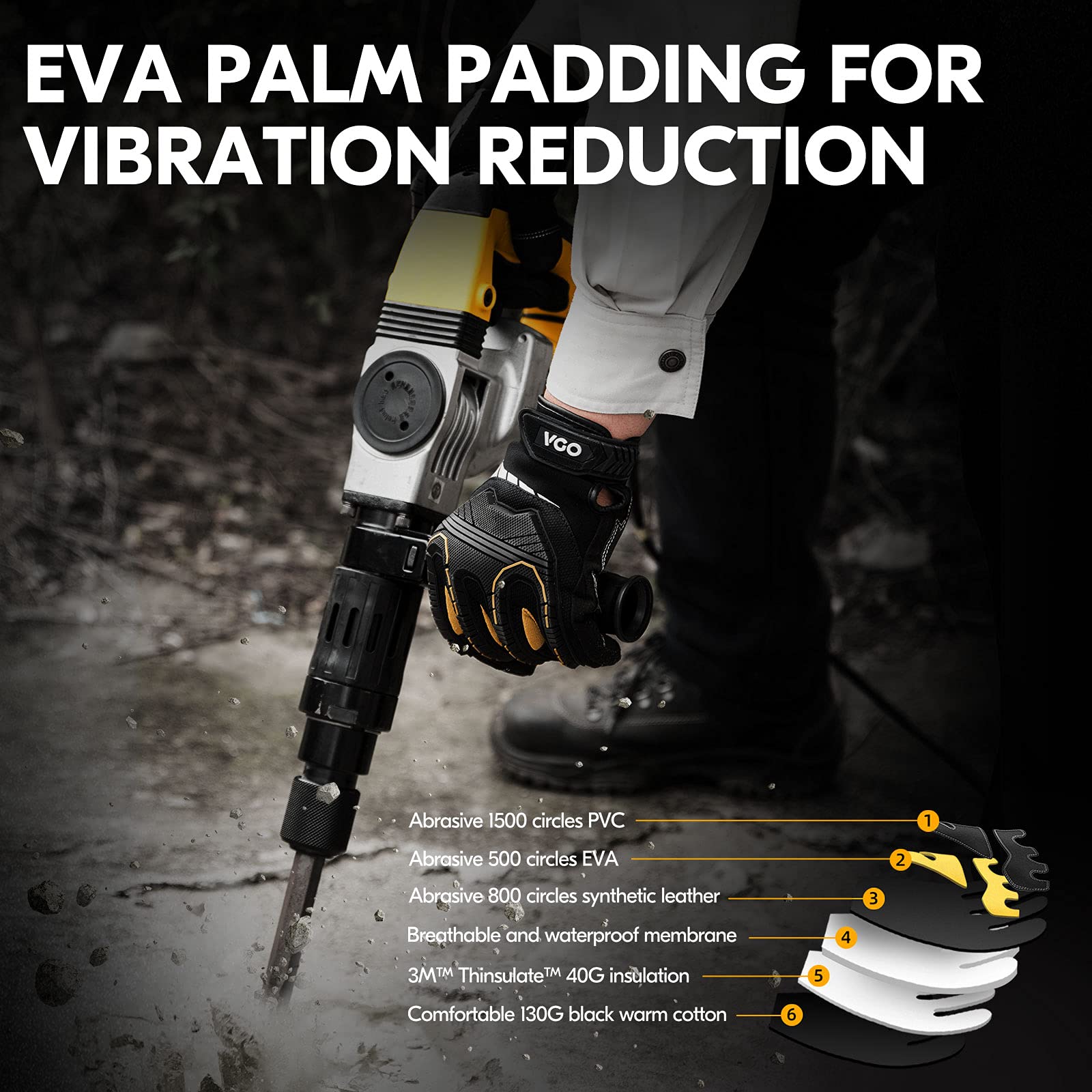 Vgo gloves in use on job site during cold weather