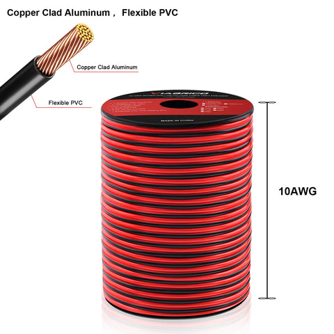 VIABRICO 10AWG black wire spool shows durable PVC insulated cable for LEDs and automotive use.