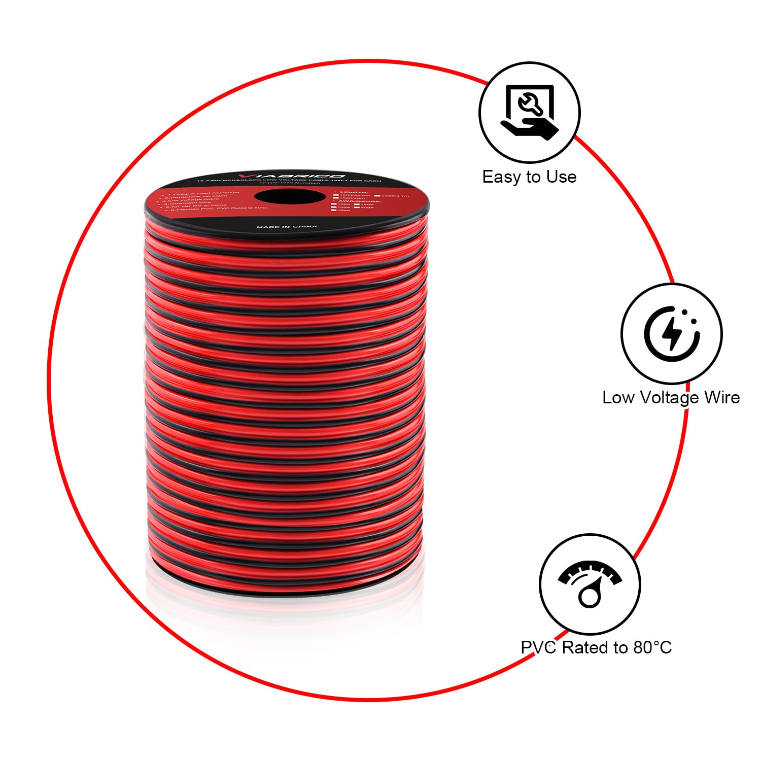 VIABRICO CCA wire close-up highlights copper-clad aluminum for lighter, flexible wiring.