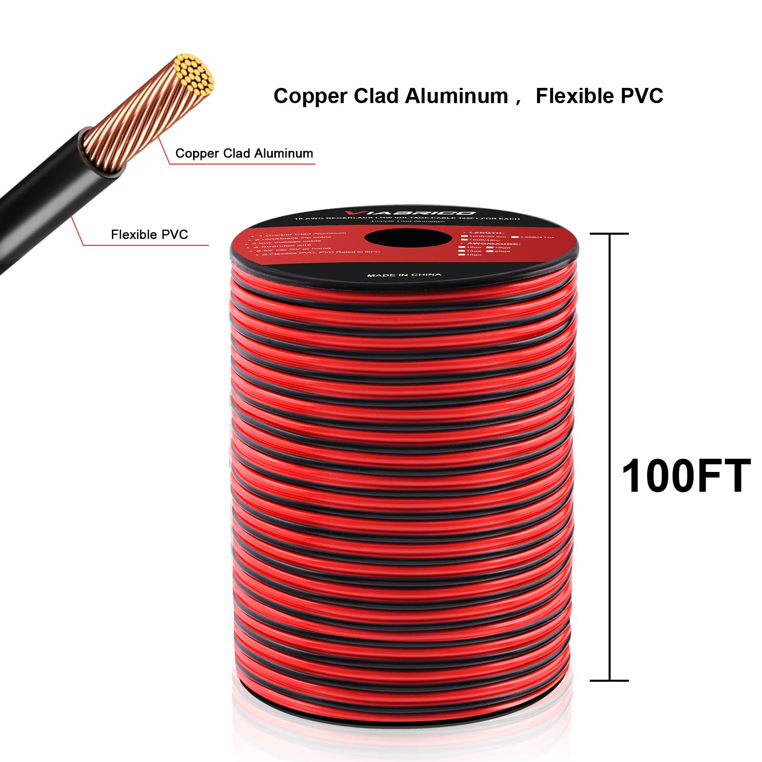 VIABRICO two-conductor cable with durable PVC jacket for LED projects