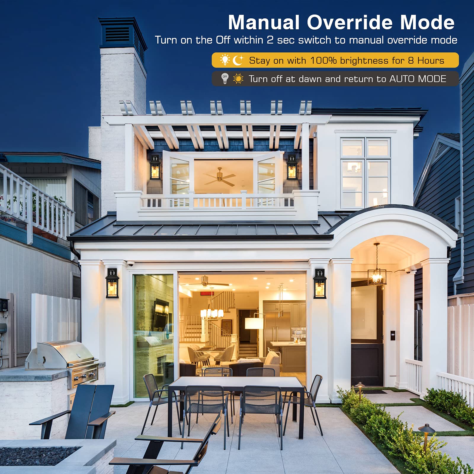 VIANIS wall lantern uses dusk-to-dawn sensor for safe night entry