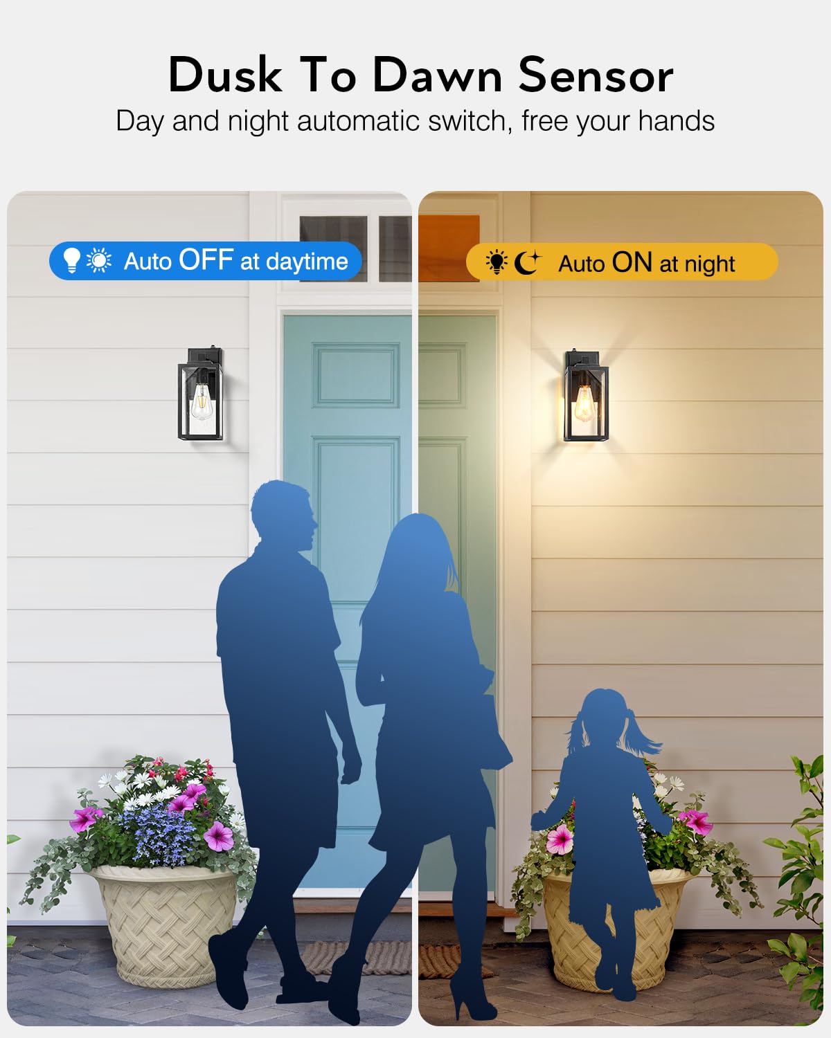 VIANIS matte black outdoor wall light beside garage