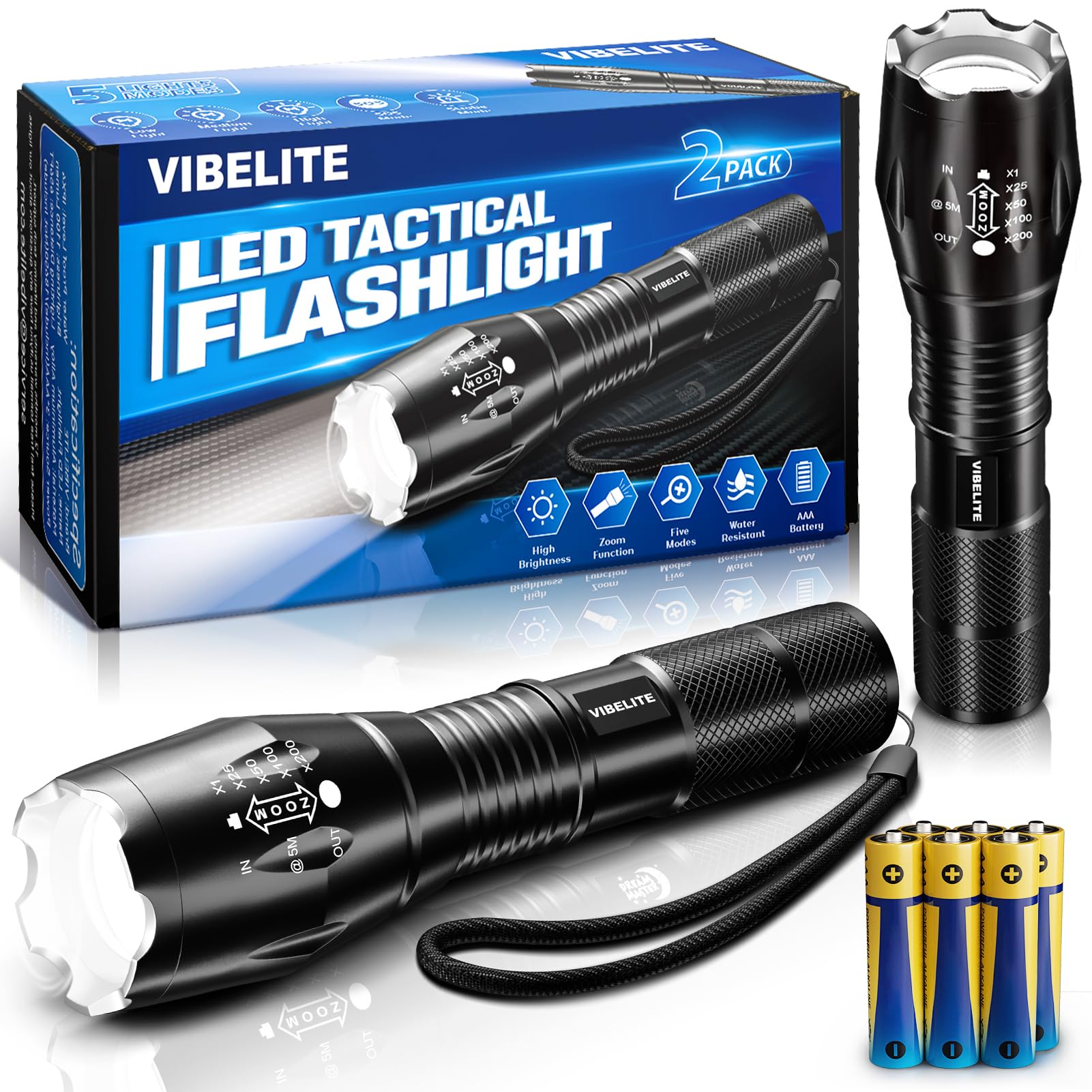 VIBELITE LED flashlight with 1100-lumen beam for long-range visibility.