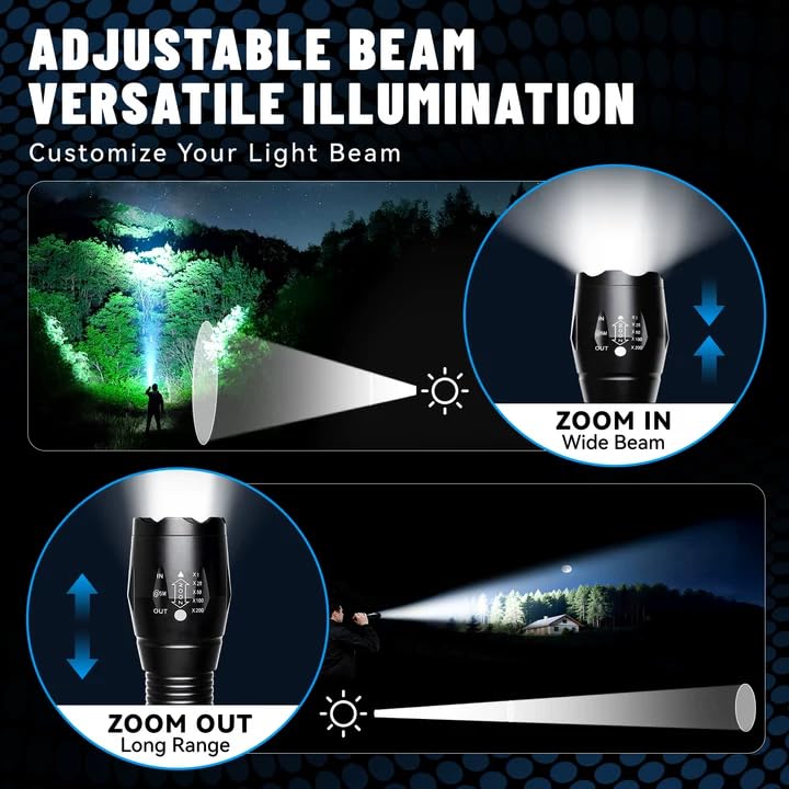 VIBELITE flashlight with zoomable beam for adjustable focus during hikes.
