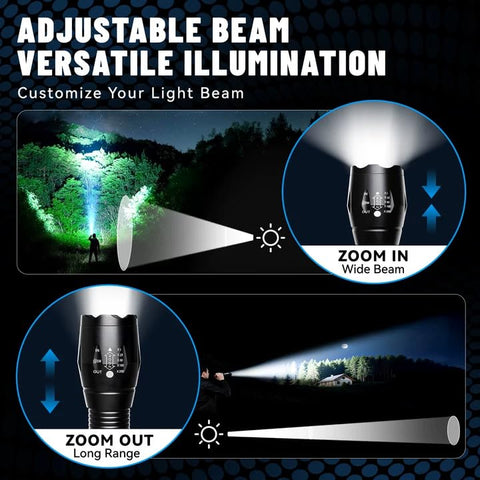VIBELITE flashlight with zoomable beam for adjustable focus during hikes.
