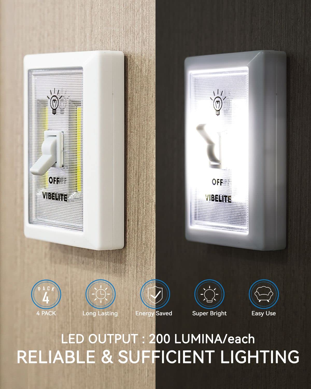 VIBELITE LED night light switch attic-light for storage areas
