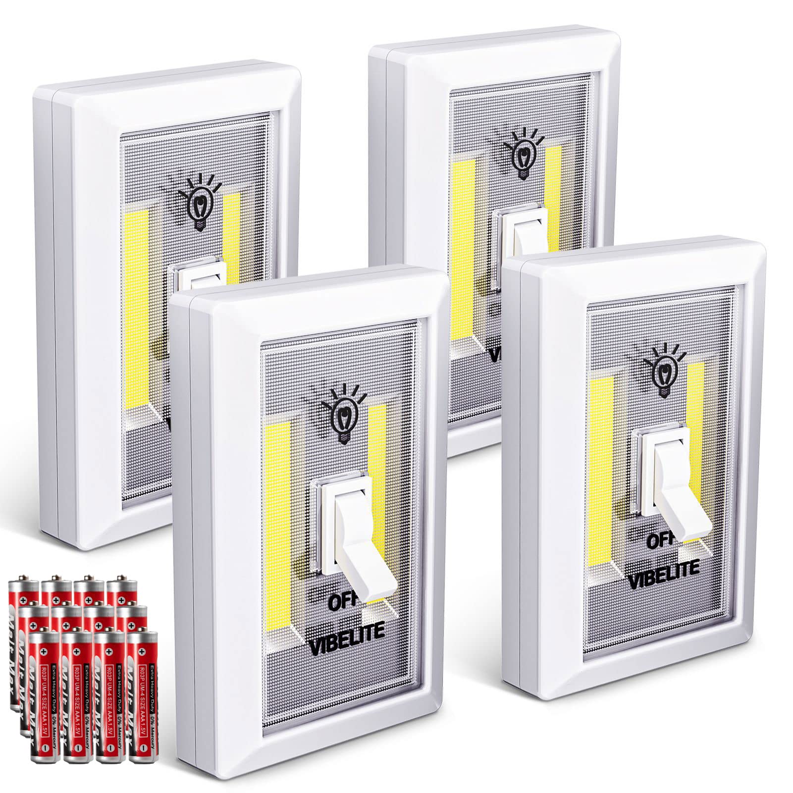 VIBELITE LED night light switch front view with dual COB panels for bright illumination