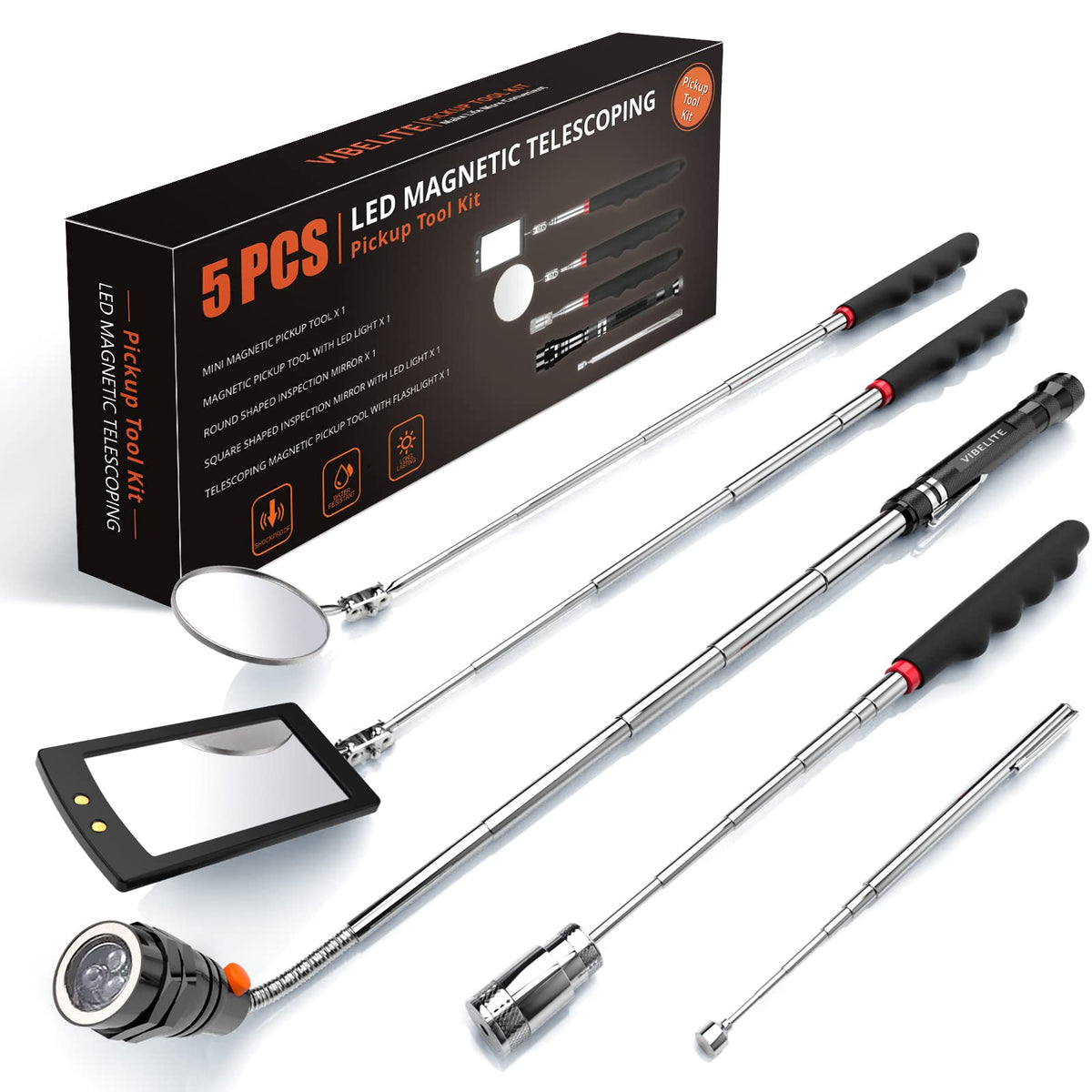 VIBELITE telescoping magnetic pickup rod, ideal for light-weight retrievals.