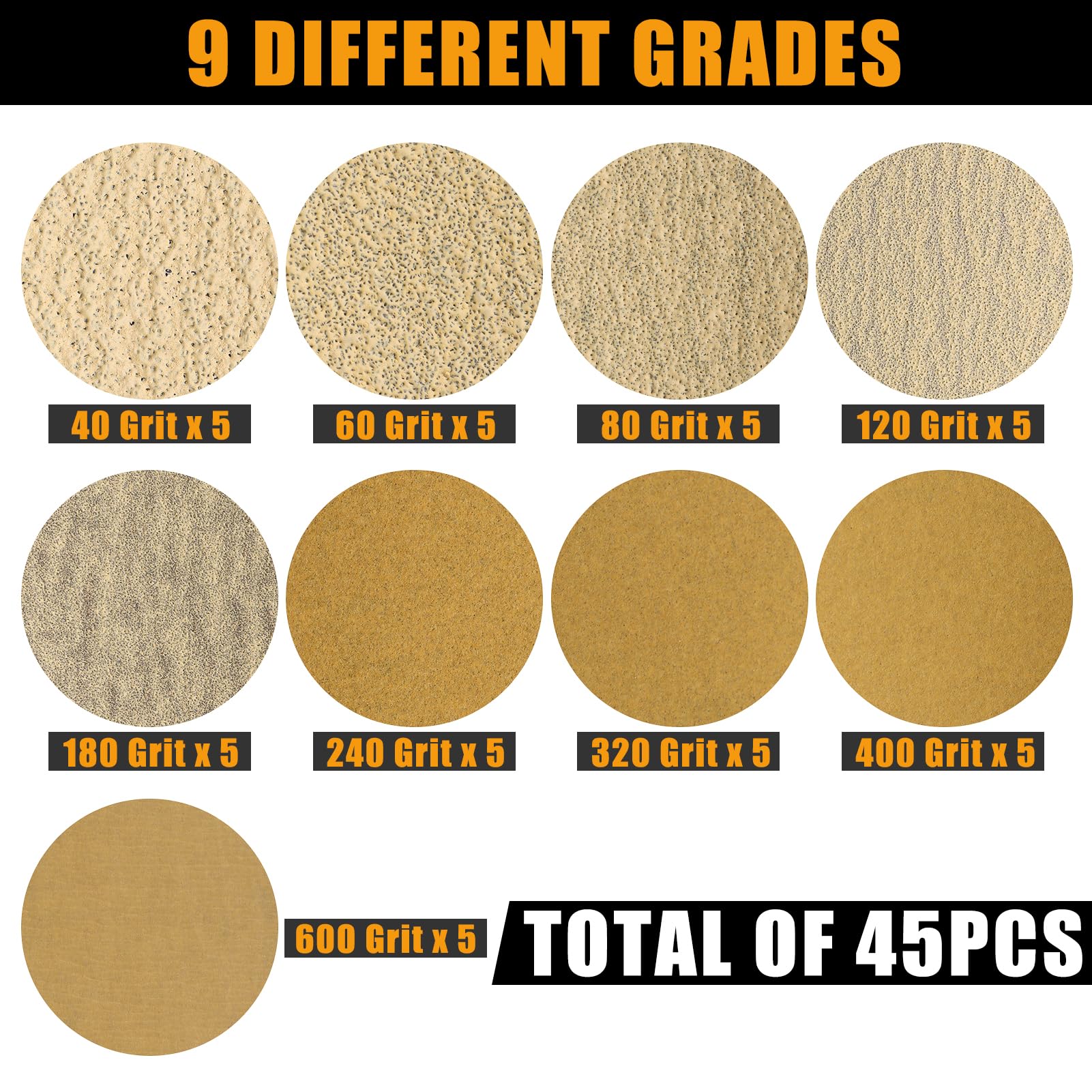 VIBRATITE 45-sheet sandpaper assortment offers versatile finishes.