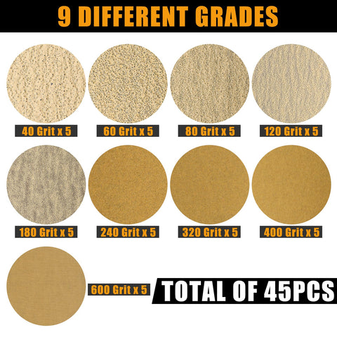 VIBRATITE 45-sheet sandpaper assortment offers versatile finishes.