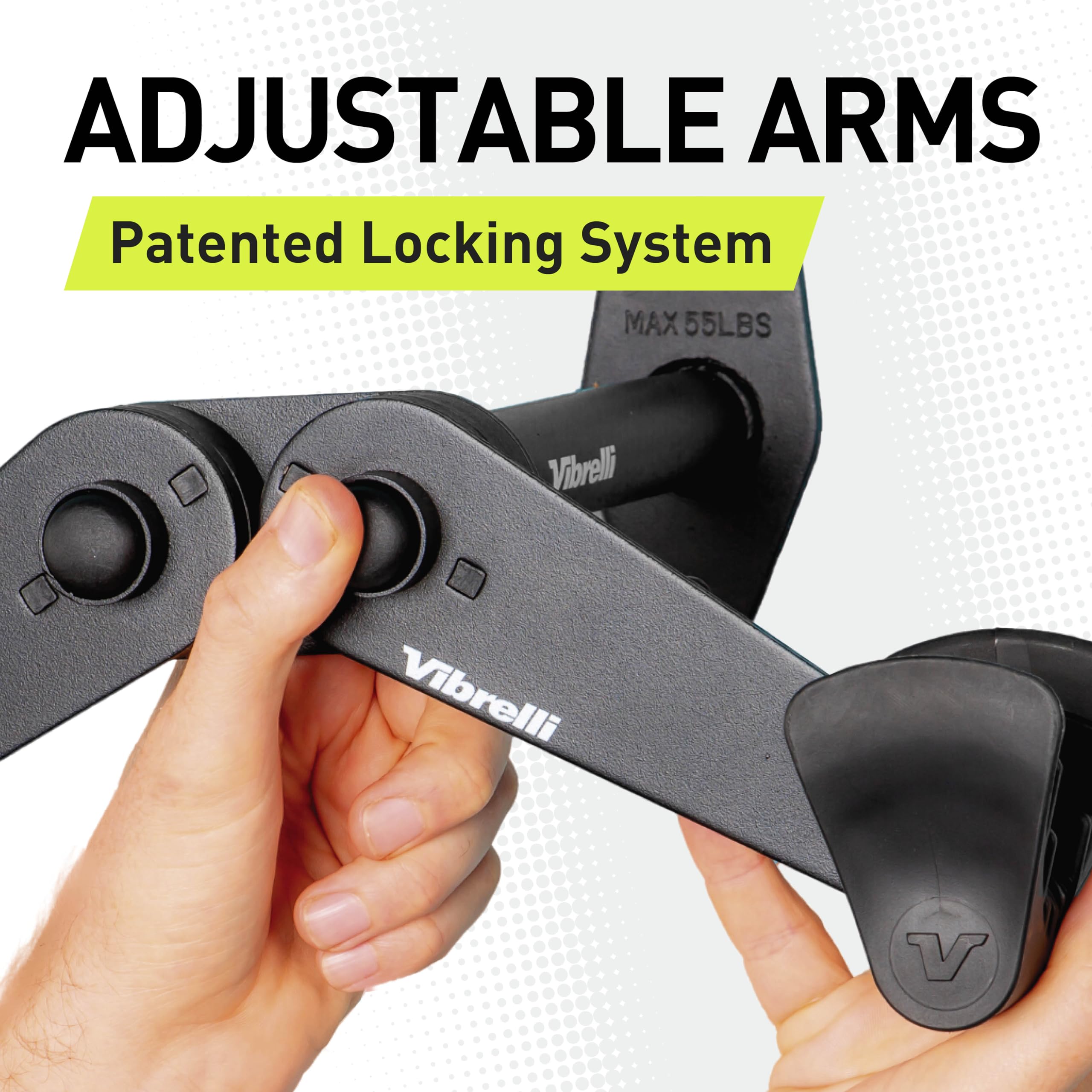 Vibrelli wheel stabilizing strap keeps the front wheel secure during storage.