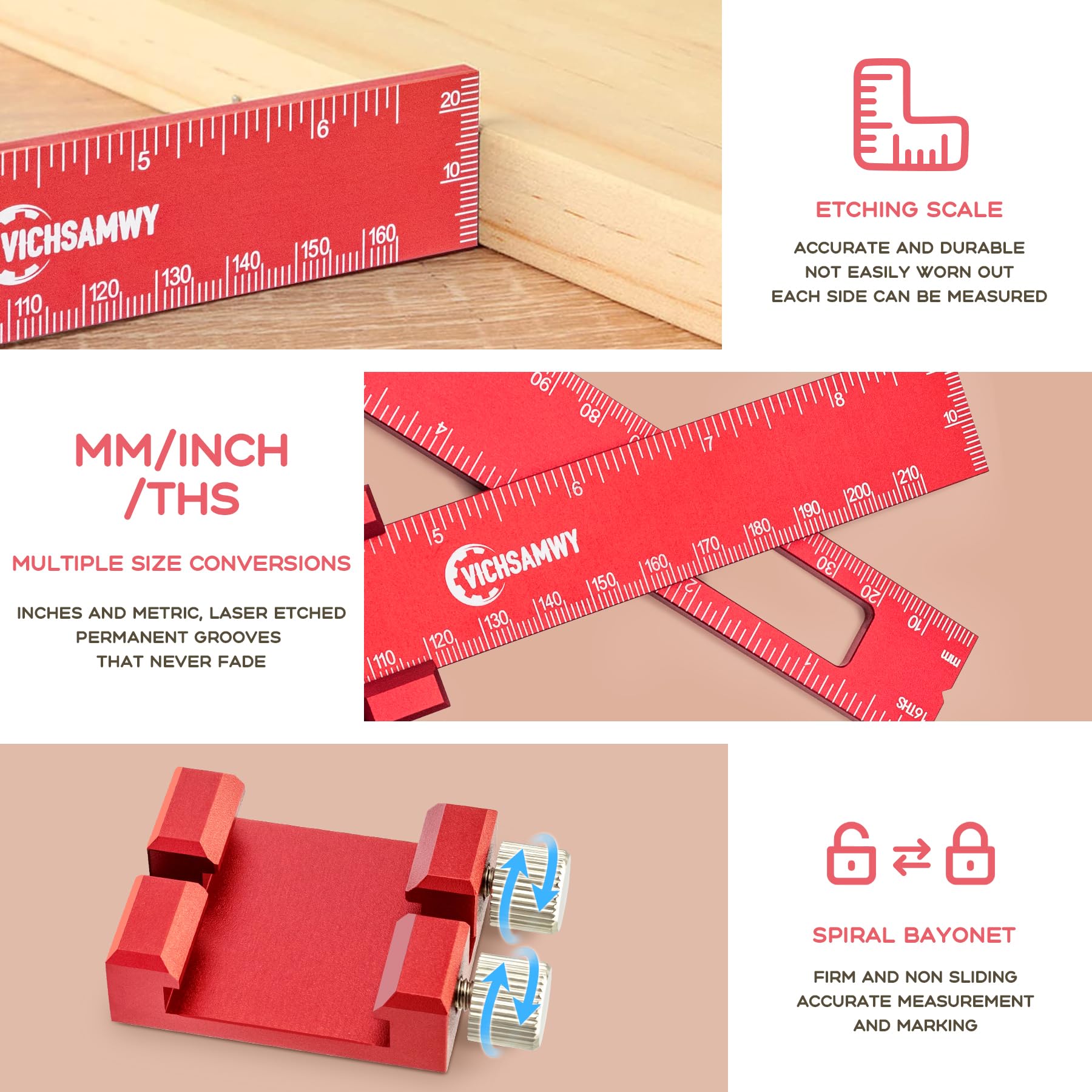 VICHSAMWY complete woodworking ruler set ready for carpentry tasks.