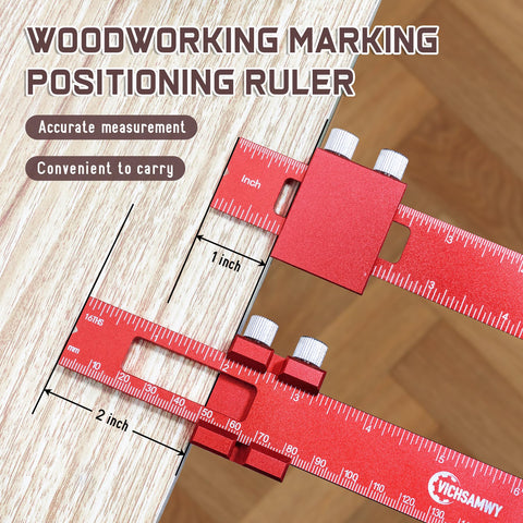 VICHSAMWY 12-inch slide-stop ruler with durable metal construction and versatile markings.