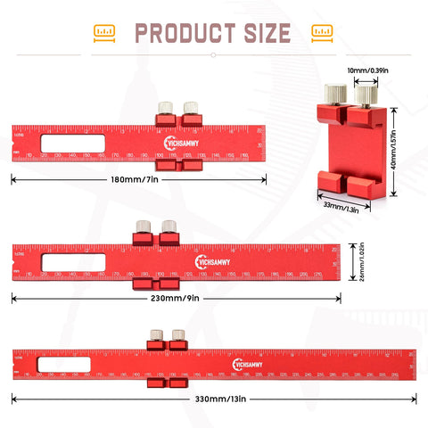 VICHSAMWY 8-inch slide-stop ruler with durable metal construction for precise scribing.
