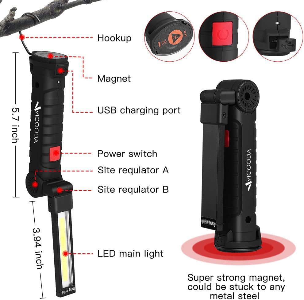 VICOODA foldable, portable mechanic light fits in a pocket for quick lighting.