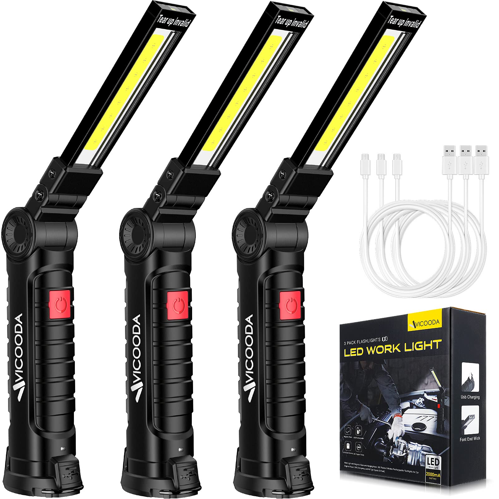 VICOODA rechargeable LED work light with magnetic base and 360-degree rotation for hands-free use.