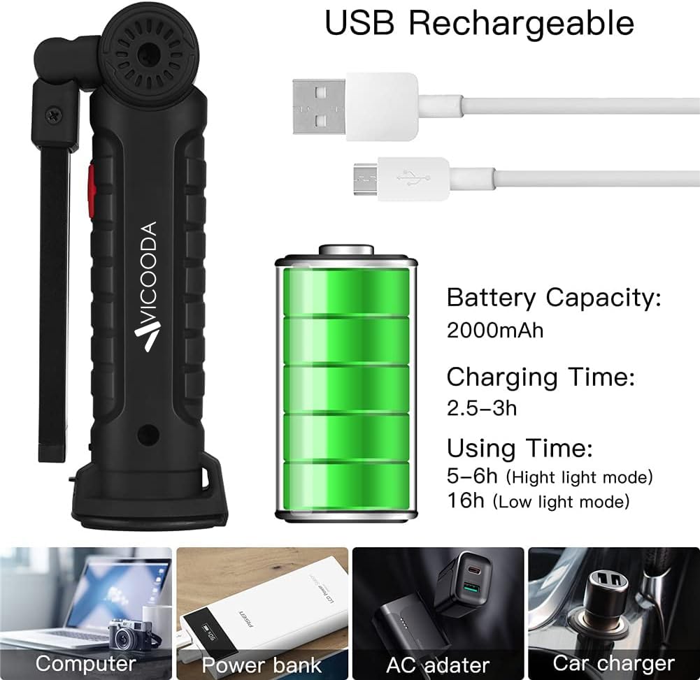 VICOODA water-resistant LED work light suitable for outdoor vehicle repairs and emergencies.