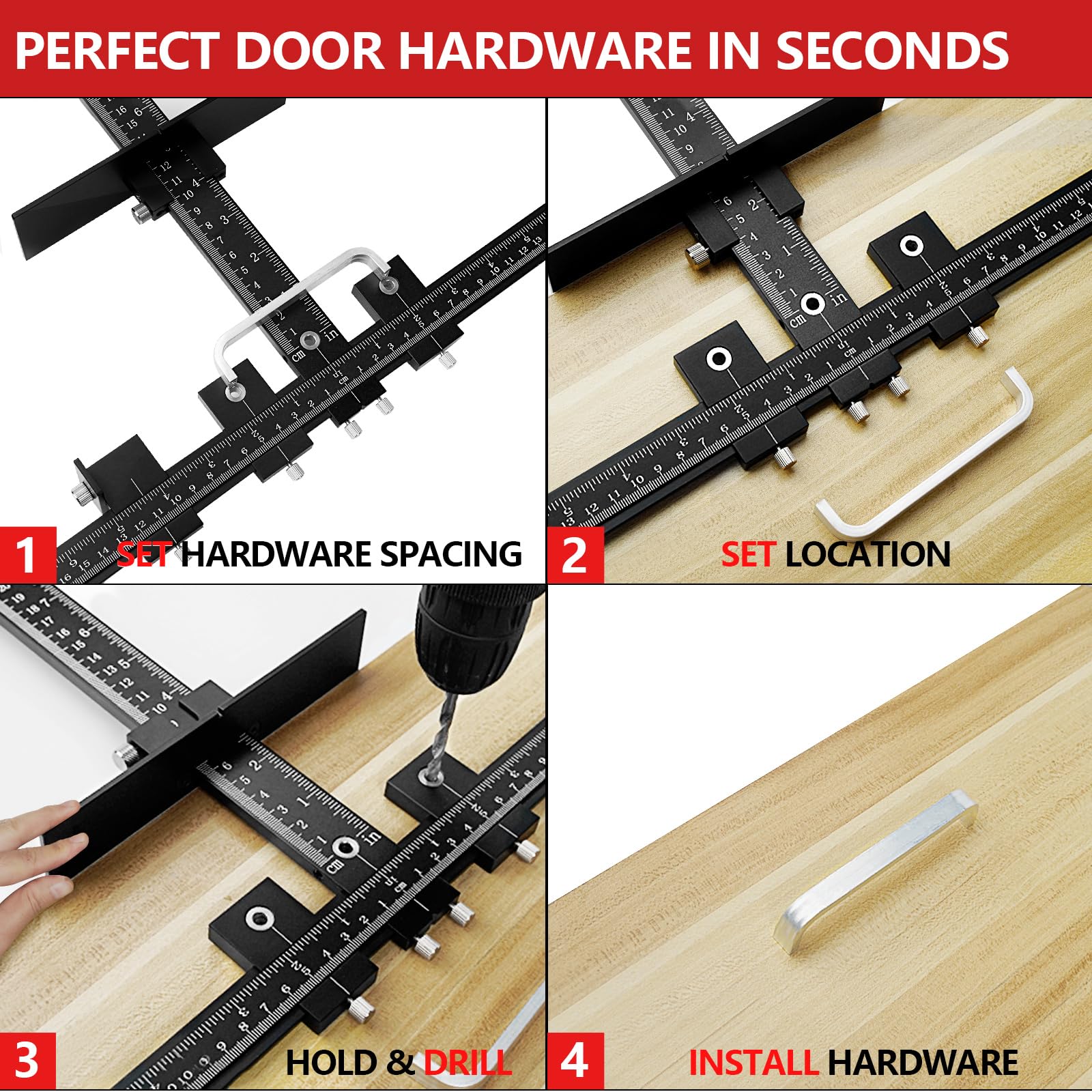 Vicrays cabinet handle jig applications on drawers and doors