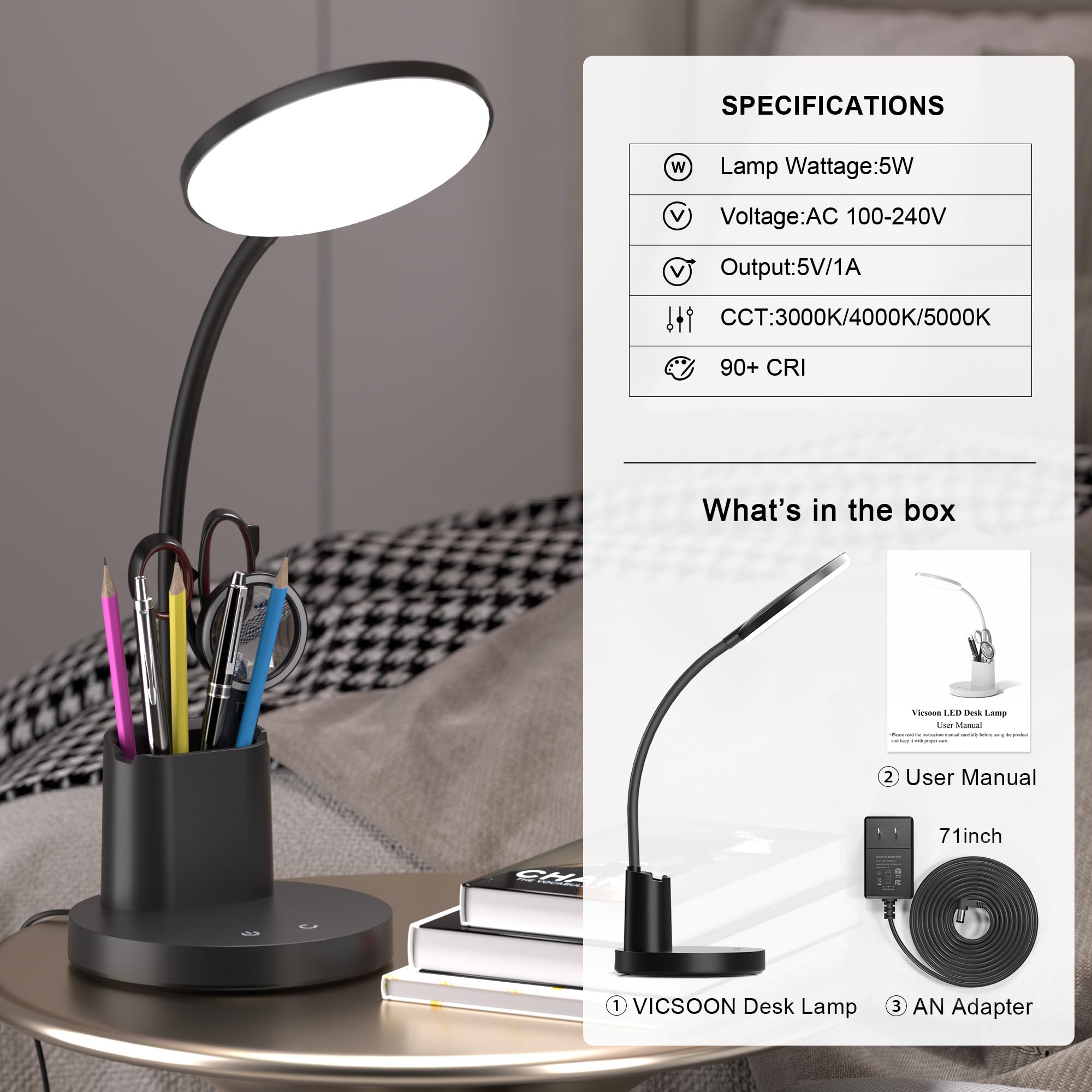 Vicsoon desk lamp features brightness memory to recall your last setting.