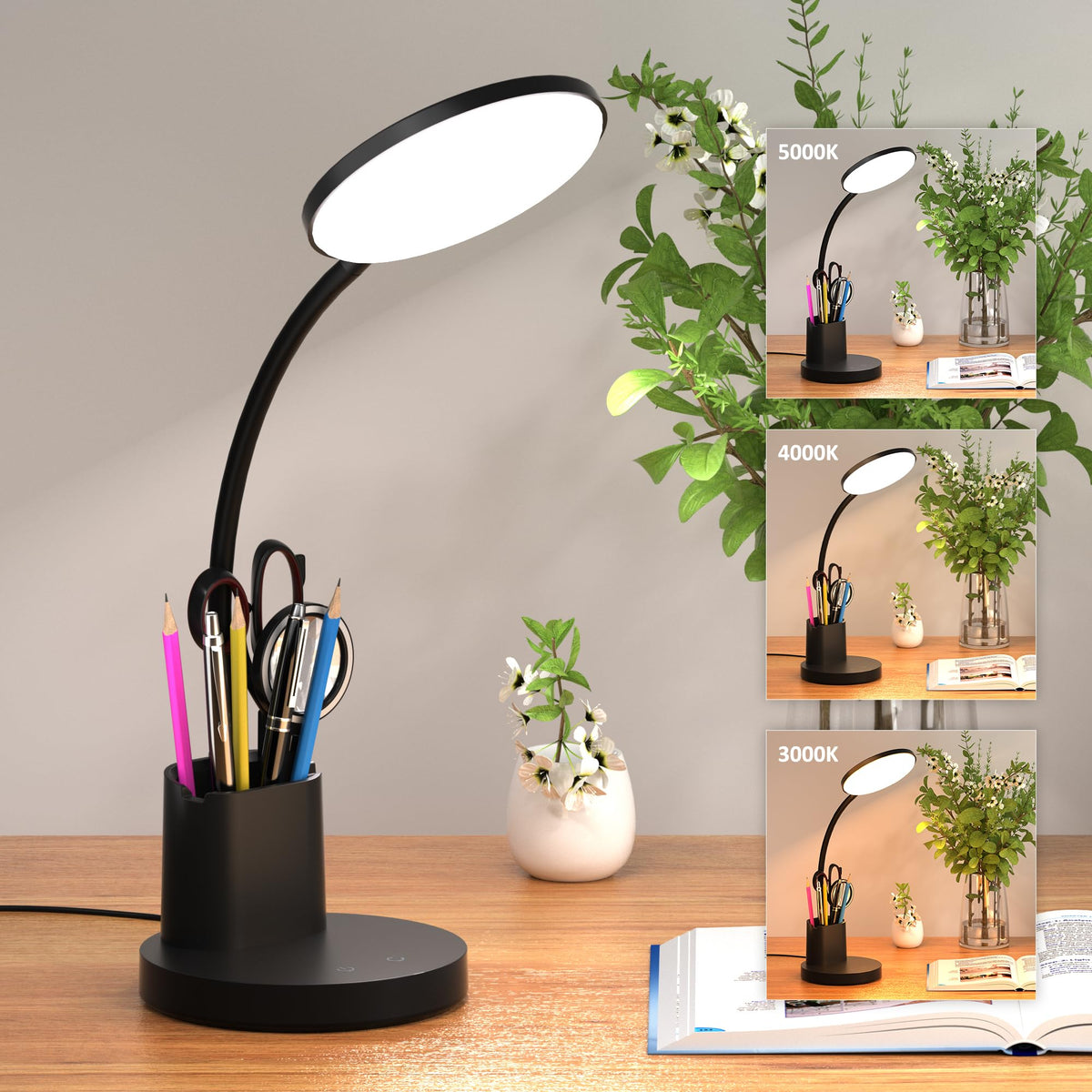 Vicsoon desk lamp with pen holder for organized workspace and easy writing.