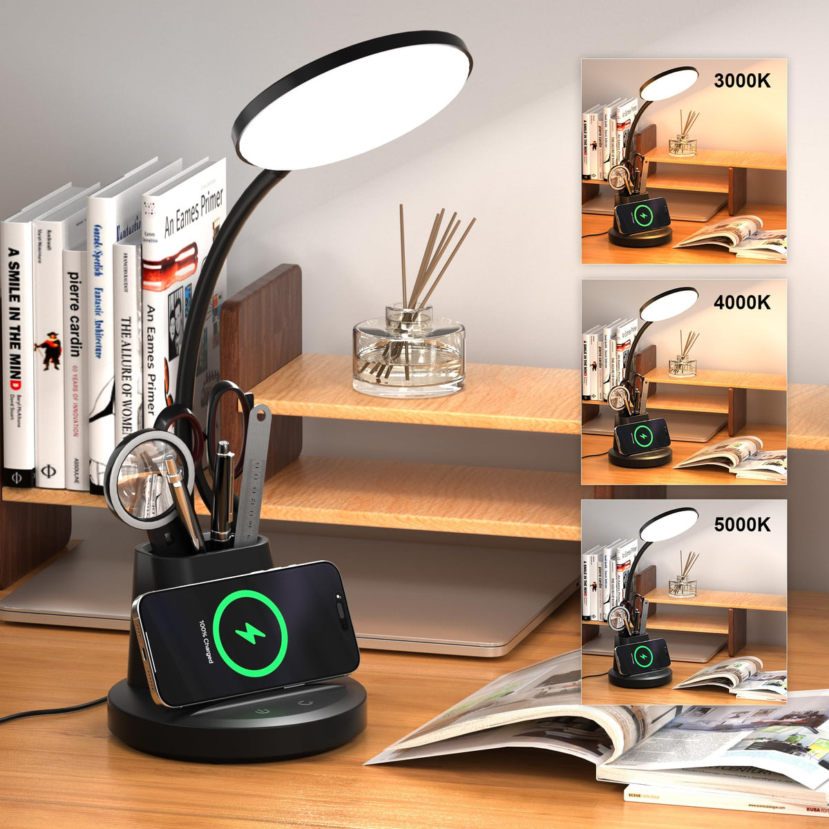 Vicsoon desk lamp base with wireless charger for convenient phone power