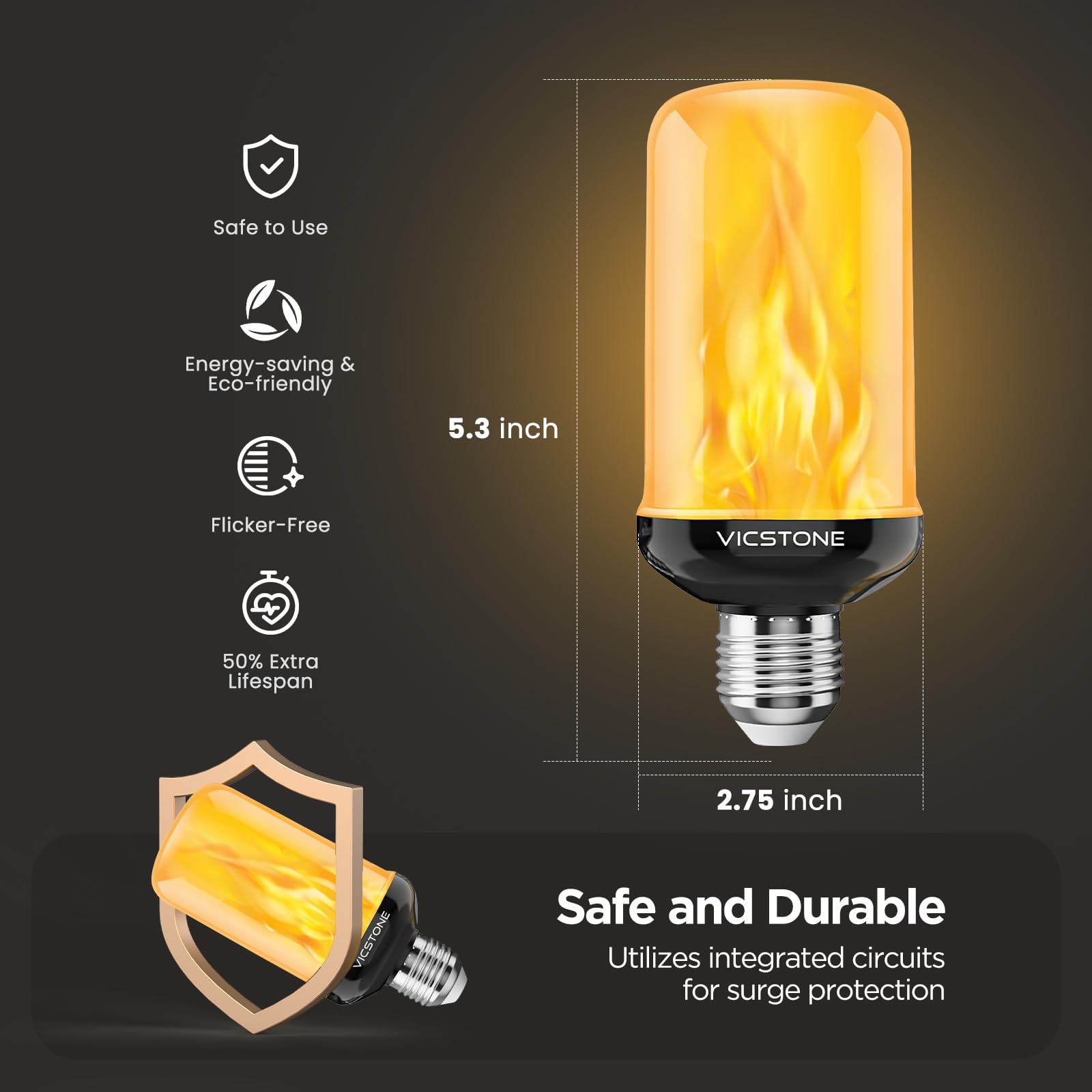 Vicstone flame bulb with upside-down mode for unique decor