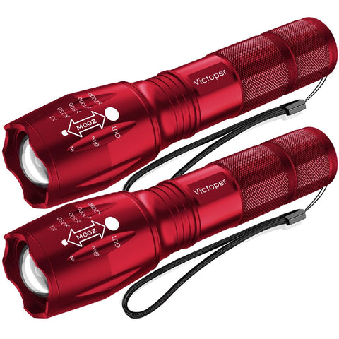 Victoper LED flashlight 2-pack red, ideal for outdoor adventures and emergencies.