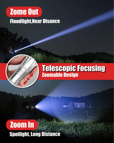 Victoper LED flashlight 2-pack zoom adjustment for spot and flood beams