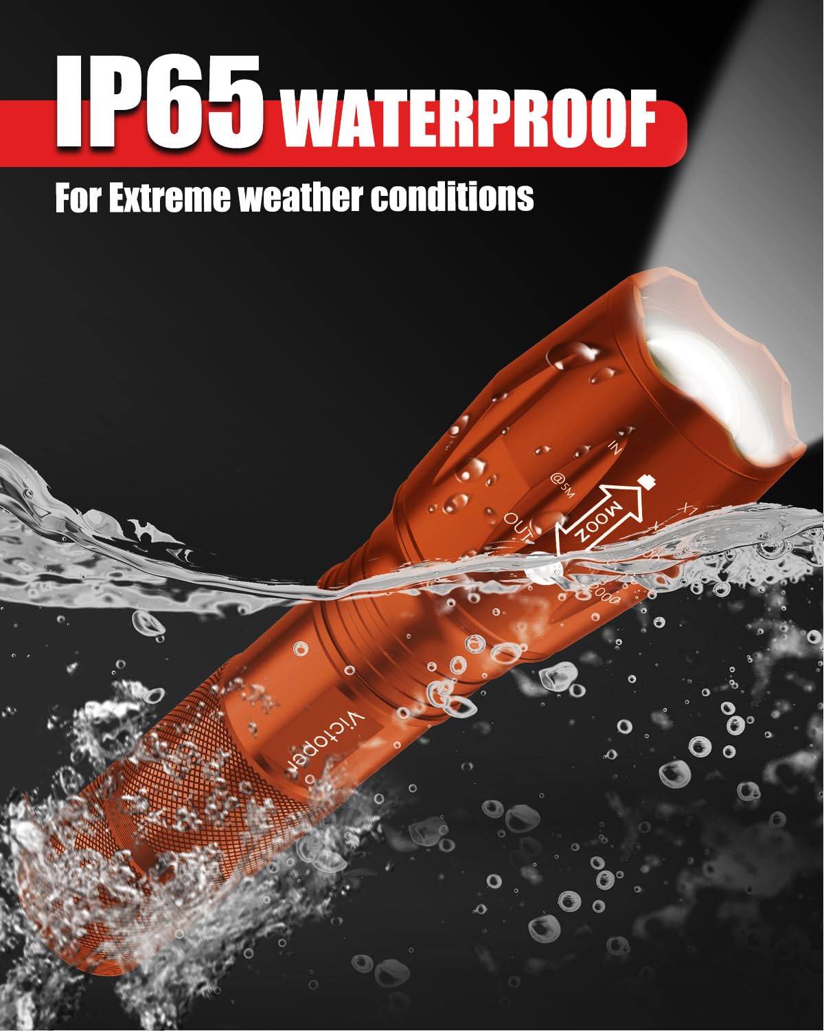 Victoper orange flashlight with non-slip grip for secure handling.