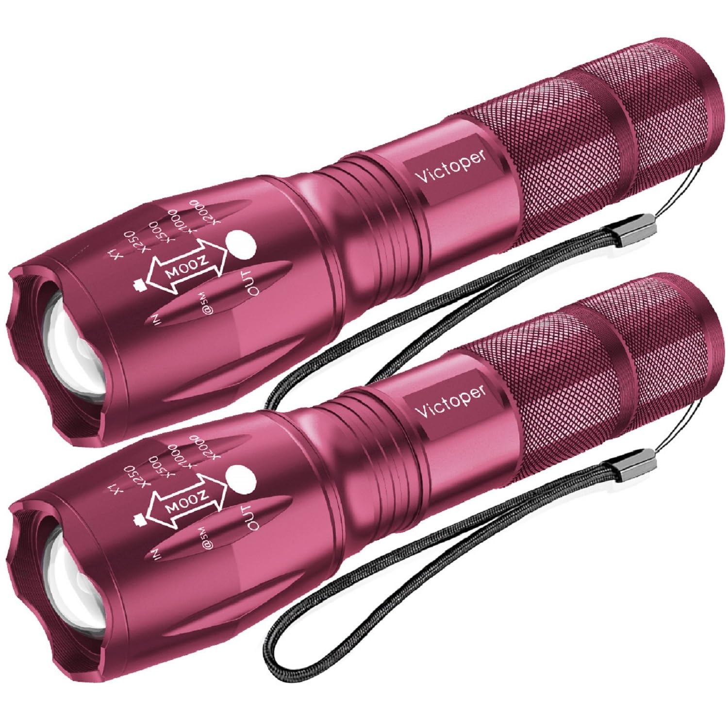 Victoper LED Flashlight 2 Pack pink front view for reliable night visibility.